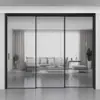 Puerta corrediza de cocina, puerta de partición de vidrio de onda larga ultratransparente con riel suspendido de tres eslabones ultradelgado para balcón y sala de estar, puerta corrediza de baño