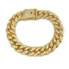 Pulsera de Cadena Cubana de Aleación Europea y Americana con Diamantes 13 mm Totalmente Diamantada Estilo Antiguo Estilo Hip-Hop Collar Chapado en Oro para Hombres y Mujeres