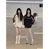 Estilo Nuevo Americano Ins Costuras de Color Contrastante Otoño e Invierno Sudadera Holgada Forrada de Polar Grosor Rayas Cremallera Cárdigan Chaqueta de Moda