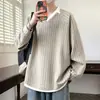 Marca de moda estilo americano, sudadera de dos piezas para hombre, nueva colección de otoño, jersey con bloques de color y cuello en V, corte holgado, talla grande, camiseta de manga larga para hombre