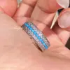 Sucesso de transmissão ao vivo no TikTok: Anel turquesa azul cravejado de diamantes em três fileiras, estilo vintage, anel aberto elegante de princesa para mulheres