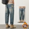 Jeans Masculino Novo de Primavera Vintage, Caimento Solto, Tamanho Grande, Calças Harem Cropped de Perna Reta, Calças Compridas Casuais Masculinas, Marca da Moda