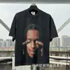 Camiseta de Manga Corta Holgada para Parejas de Ancianos Lavada Pesada con Estampado de Retratos Hip Hop Rap Estilo Americano Vintage Tendencia