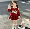 Conjunto de Suéter para Niña Otoño Invierno Nuevo Dibujo Animado Conejito Blanco Conjunto de Falda de Punto Conjunto de Falda de Dos Piezas Cuello Redondo Lindo para Bebé Niña
