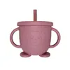 Taza con Popote para Bebé, Taza de Aprendizaje para Beber de Silicona de Grado Alimenticio, Doble Asa de Agua con Escala, Taza de Leche para Niños, Convenientes Suministros para Maternidad e Infancia