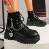Botines para personas petite para aumentar la altura, botas de motocicleta de suela gruesa estilo callejero, nuevo estilo Primavera/Otoño 2026, Dr con detalle de cadena. Botas Martens para mujer, negras