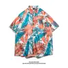 Camisa Floral Hawaiana para Hombre de Manga Corta Verano Delgada de Seda de Hielo Camisa de Playa Estilo Retro Hong Kong Ropa para Vacaciones en Isla para Parejas