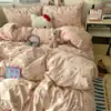 Juego de Cama de Algodón Lavado Puro Estilo Ins de Grado Materno e Infantil de Clase A, Juego de Cuatro Piezas, Funda de Edredón, Sábana Plana, Sábana Ajustada, Juego de Tres Piezas para Dormitorio Estudiantil