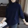 Gola Alta Meia Camisa Veludo Alemão Outono e Inverno Forrado com Fleece Quente Camiseta de Manga Longa Feminina Solta com Efeito Emagrecedor Versátil Camisa Básica