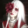 Máscara de ojos roja con flor y pedrería, estilo gótico oscuro de Halloween, disfraz de cosplay de belleza, accesorio para fotos y accesorio único