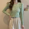 Cardigã de Malha Liso de Manga Longa para Mulheres, Estilo Coreano Curto