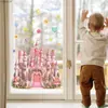 D23056 Adesivo de Janela de Fada Castelo Rosa Sonhador para Decoração de Porta de Vidro, Adesivo de Vidro Eletrostático, Visível dos Dois Lados