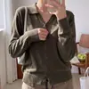 Cárdigan de punto de un solo botón para mujer, nuevo estilo otoño 2026, suéter abrigo top liso retro con cuello polo
