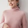 2026 Moda Nuevo Suéter de Lana Clásico Versátil de Manga Larga sin Costuras para Mujer, Cuello Alto con Borde Enrollado, Tejido de Cachemir