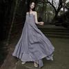 Vestido de tirantes con estampado irregular de doble capa y péndulo grande, color Gris Azul