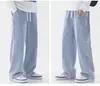 Calças Jeans Masculinas Outono e Inverno 2024 Cor Sólida Lã Grossa Reta Solta Perna Larga Retrô Casual Longas Cross-Border
