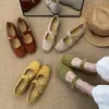 Zapatos planos de ante estilo francés con punta de cerdo y plataforma oculta de velcro, poco profundos y cómodos con suela blanda, elegantes zapatos de ballet poco profundos