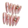 Uñas Vestibles Hechas a Mano Florales de Verano con Lentejuelas Estilo Francés Dama Noble Rosa Nude Lu Li Manicura Uñas Vestibles Venta al por Mayor