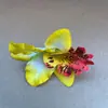 Corona de novia con cabeza de orquídea de imitación, ramillete para muñeca, plato de catering, cadena de flores de orquídea, caja de regalo con flores