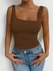 2025 Europeo y Americano Transfronterizo Nuevo Camisola sin Mangas para Mujer Cuello Cuadrado Casual Básico Top Corto