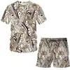 Estación Independiente AliExpress Nuevo Traje de Camiseta de Cadena de Hoja de Lujo para Hombre Holgado Impresión 3D Casual Manga Corta Corto