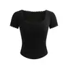 Camiseta de Manga Corta con Cuello Cuadrado y Ribete de Encaje para Mujer, Estilo Dulce y Picante, Nueva Colección Verano 2026, Petite, Corta, Ajustada, Adelgazante