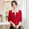 Suéter de punto casual versátil, estilo mamá, corte ajustado, para otoño e invierno, 2026, reduce la edad, cuello solapa, talla grande