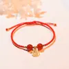 Pulseira de Ágata Vermelha Natural Feminina Trançada à Mão com Corda Vermelha Corda de Mão para Homens e Mulheres Melhor Amigo de Casal Feijão Acácia Presente de Tanabata