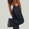 Jeans de Mezclilla Azul Oscuro de Cintura Alta Pierna Ancha para Mujer Otoño 2025 Nuevos Retro Perezosos Relajados de Pierna Recta Largos hasta el Suelo