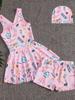 Traje de baño de una pieza para niñas, novedad de 2024, conjunto de falda de baño para niños de dibujos animados, bañadores para niños pequeños y medianos, traje de baño para niñas