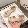Sandalias de Punta con Perlas Estilo Francés para Mujer, Nuevo Modelo Verano 2026, Tira Única, Suela Suave, Planas, Versátiles, Zapatos de Rejilla de una Sola Tira Estilo Hada
