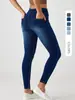 Jeans Yoga Skinny de Cintura Alta com Bigodes e Perna Reta Novo Transfronteiriço para Mulheres, Calça Casual Bolsos Slimming de Alta Elasticidade