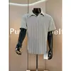 Camisa Polo Gris con Patrón de Trigo de Manga Corta para Hombre Verano Calle Alta Americana Camiseta con Remaches en el Hombro Cuello Boxy de Media Manga