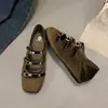 Zapatos planos de mujer estilo francés, corte bajo negro mate, modelo nuevo de otoño 2026, zapatos Mary Jane con hebilla metálica marrón, zapatos pequeños de piel