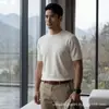 Nueva Camiseta de Punto Fino para Hombre de Verano 18 Agujas, Cuello Redondo, Manga Corta, Corte Holgado, Top de Punto para Hombre al por Mayor