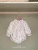 Macacão Vestido Bebê Menina Estilo Coreano Jenny Manga Longa Franzido Estampa Floral Pequena