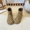 Botines de niña con estampado de leopardo, nuevo estilo otoño/invierno, tela cepillada retro, suela suave, botines de bebé de moda, diseño versátil de lunares, estilo Birkenstock