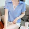 Camisa de Manga Curta com Gola Falsa de Duas Peças Verão Roupa Feminina 2025 Novo Senso de Design Nicho Top Curto Camisa de Chiffon
