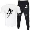 Nuevo Traje Casual de Dos Piezas para Hombre, Camiseta de Manga Corta de Color Sólido con Estampado, Pantalones, Ropa Deportiva Casual de Verano