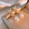 Pendientes de plata con forma de aguja, pequeños, frescos, dulces, con diamantes y cristales, con forma de flor de amor y perla, pendientes de moda, elegantes, de celebridades de Internet, para mujer.