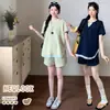 Novo Produto de Verão 2026 Gola V Estilo Coreano Soltinho Top Maternidade + Shorts Conjunto Maternidade