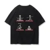 Camiseta de manga curta com estampa de caveira de yoga peculiar em seda de leite com estampa retrô americana para homens e mulheres estudantes, top casual de verão