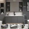 Gabinetes de baño de aluminio tipo panal SPC color blanco crema con esquinas redondeadas combinación de gabinete para lavabo de cerámica lavabo
