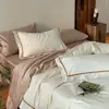 Juego de Ropa de Cama de Cuatro Piezas de Algodón Puro de Fibra Larga de Xinjiang Lujo Ligero Jacquard Tejido en Color Sábana Funda de Edredón Ropa de Cama