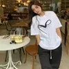 Camiseta de Algodón Puro Negra Retro de Manga Corta para Mujer, Nuevo Diseño de Verano, Top de Diseño Holgado y Adelgazante