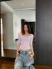 Yuyi Nuevo 2025 Primavera Dulce y Picante Camiseta de Manga Corta con Cuello en U para Mujer Top Versátil de Hombro con Cuello Bajo para Mujer c250016