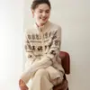 Chaqueta Suéter Grueso de Cachemira Estilo Old Money Vintage Suéter Fair Isle con Cuello Alto y Cremallera Cárdigan para Mujer, Mismo Estilo que el Suéter de Lana Lp