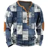 Camiseta de Manga Larga a Cuadros Retro para Hombre Top Gráfico a Cuadros Camiseta de Manga Larga Impresa en 3D Talla Grande Camisa Henley Superior para Hombre