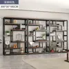 Novo Rack Antigo Estilo Chinês Rack de Armazenamento para Sala de Chá Vitrine de Chá Não Madeira Maciça Rack de Exibição de Parede Inteira para Sala de Estar Moderno Minimalista