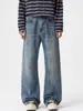 Calça Jeans Masculina Mu Qiu com Estampa de Raio Micro Flare Lavada Masculina Solta Toque de Luxo Retro Malandro Bonito Flare Calça Longa